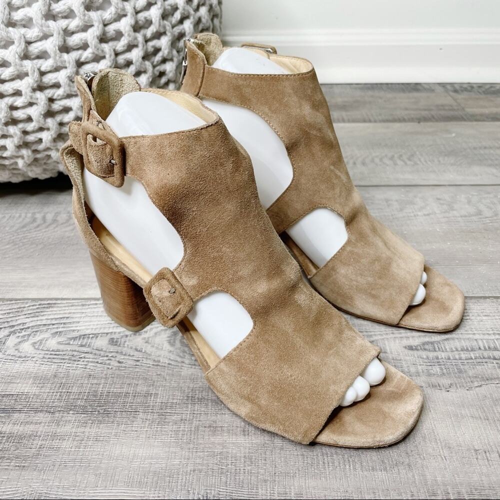 Rag & Bone Matteo Suede Double Buckle Block Heel Sandals Mineral Brown Size 38
